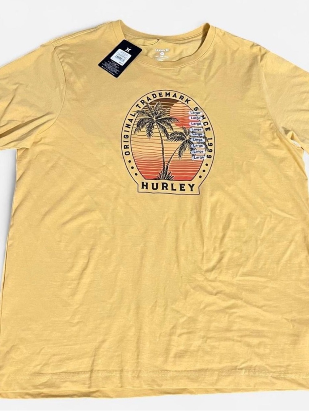Hurley Yellow Graphic Tee Palm‎ Tree Logo NWT Size L